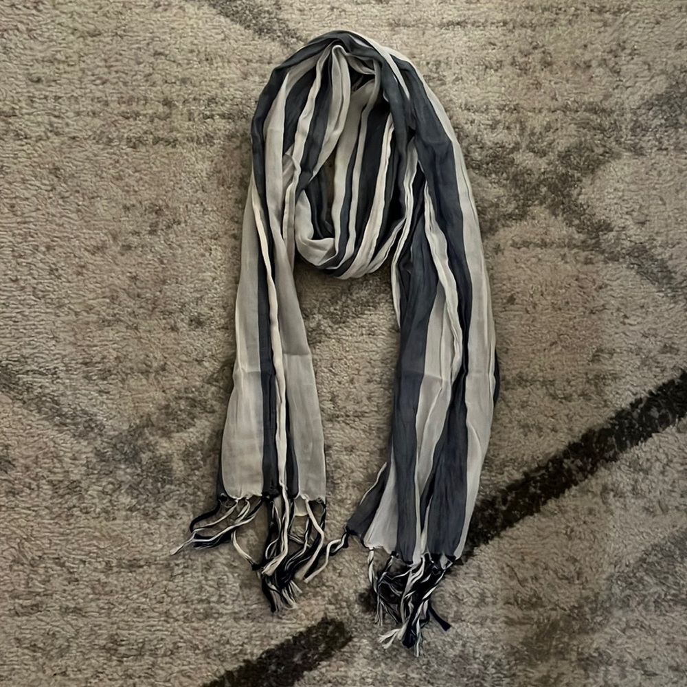 Blue & White Striped Scarf with Tassels